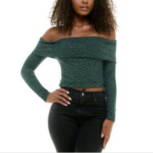 Juniors Womens Metallic Nylon Off the Shoulder